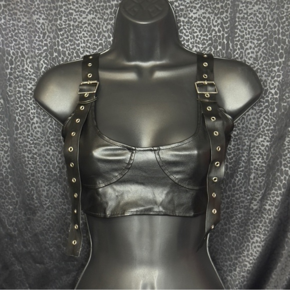 Faux leather Buckle Crop Top Size Small